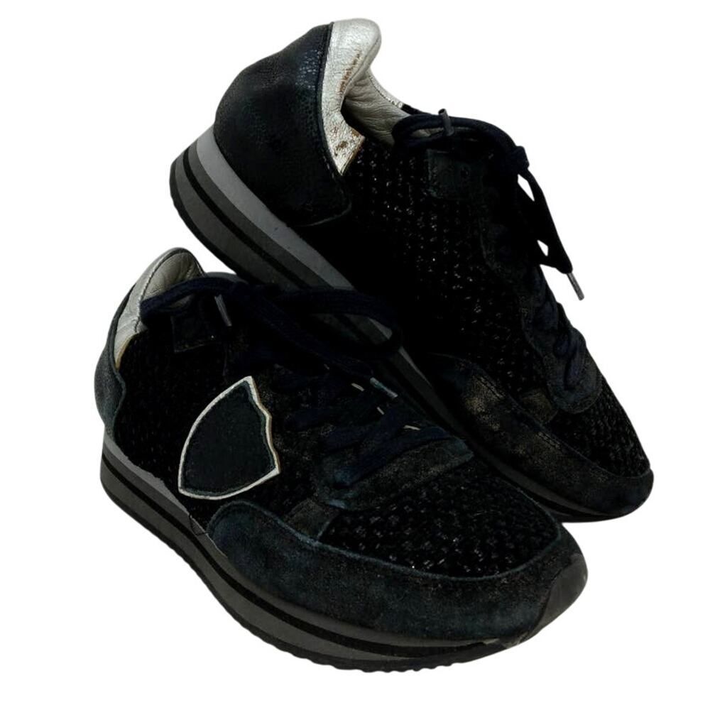 Philippe Model Designer Women's Pre-owned Black/Silver Velvet Sneakers-sz. 4 1/2